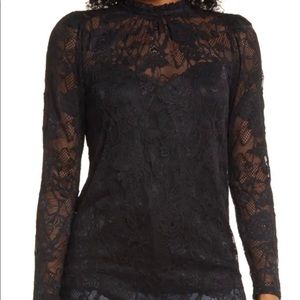 Gibson Look Lace High Neck Blouse In Black SZ S